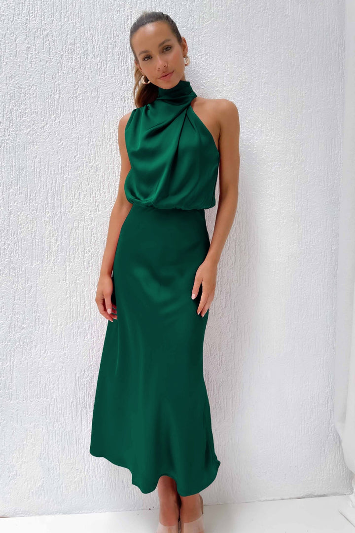 Olivia™ | Satin halter neck maxi dress