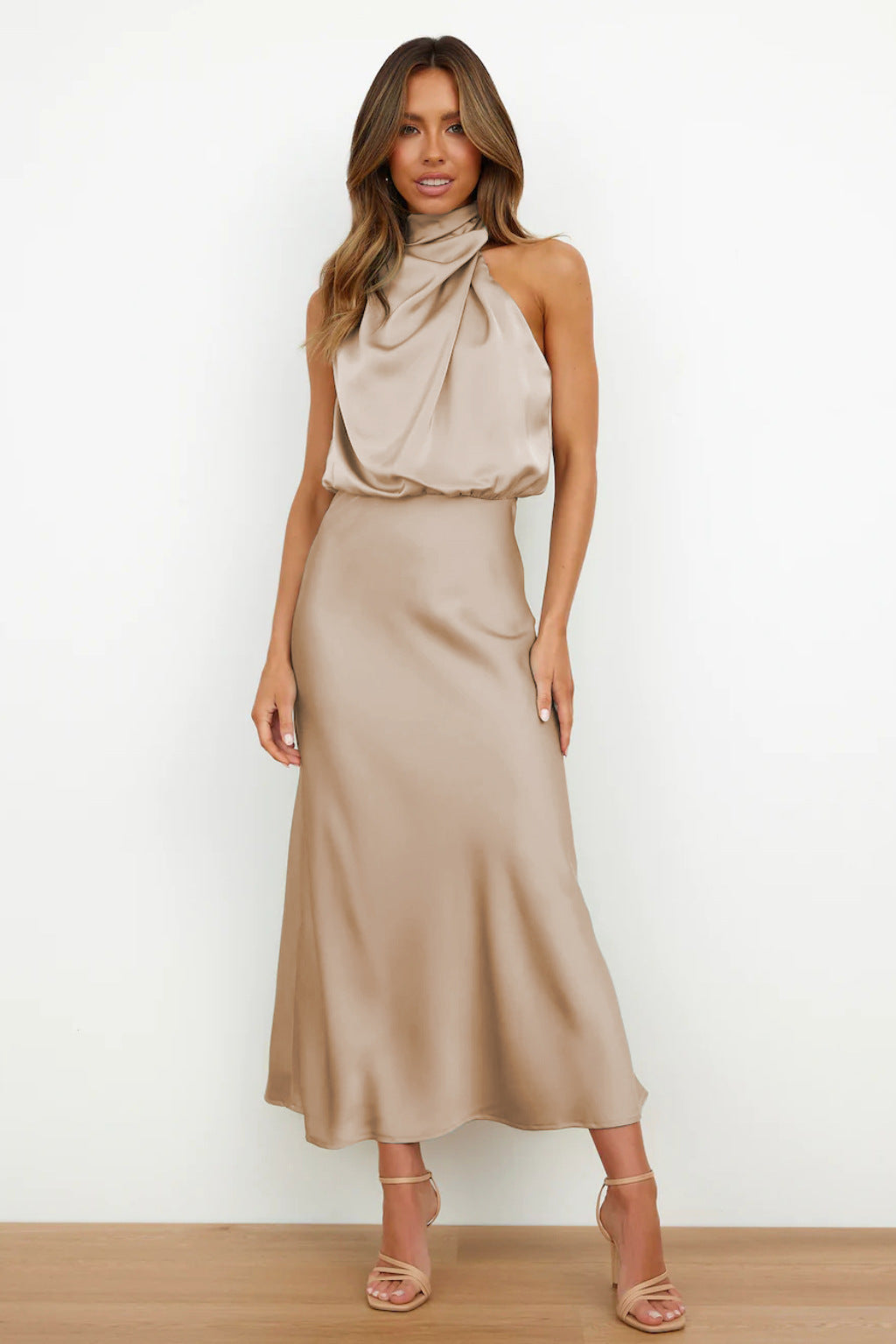 Olivia™ | Satin halter neck maxi dress